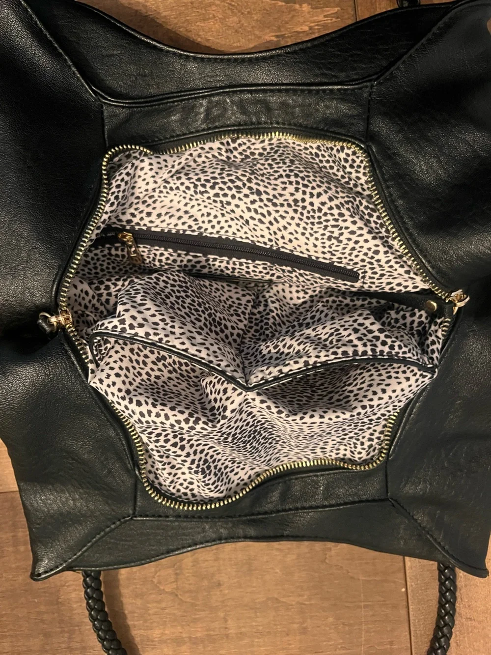 Antik Kraft Black Shoulder Bag with Braided Straps & Spot Interior